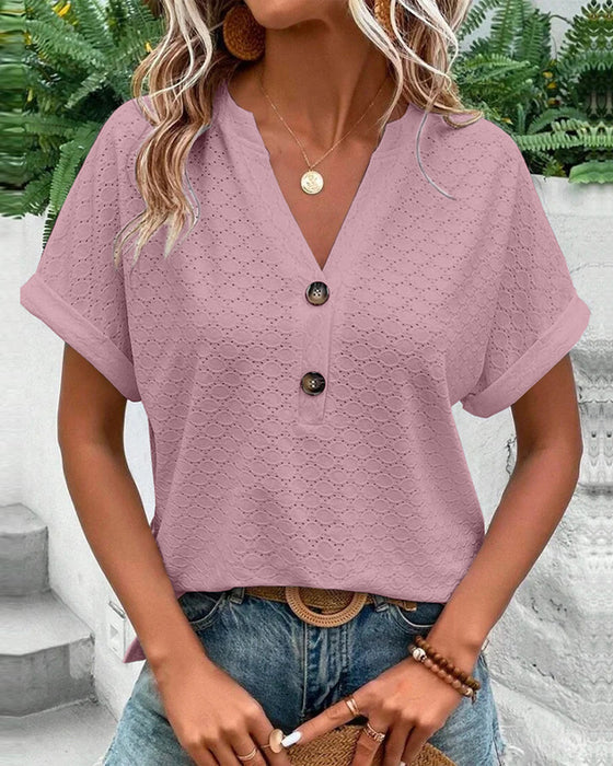Nora | Women's Eyelet V-Neck Button Detail Blouse