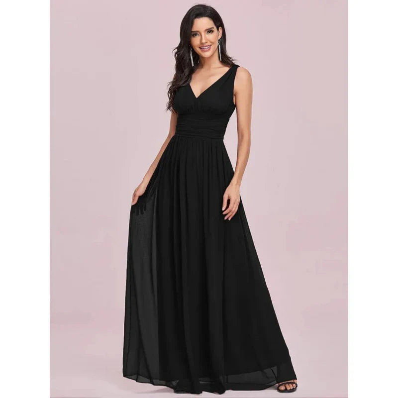Amelia | Women's Sleeveless V Neck Chiffon Maxi Dress