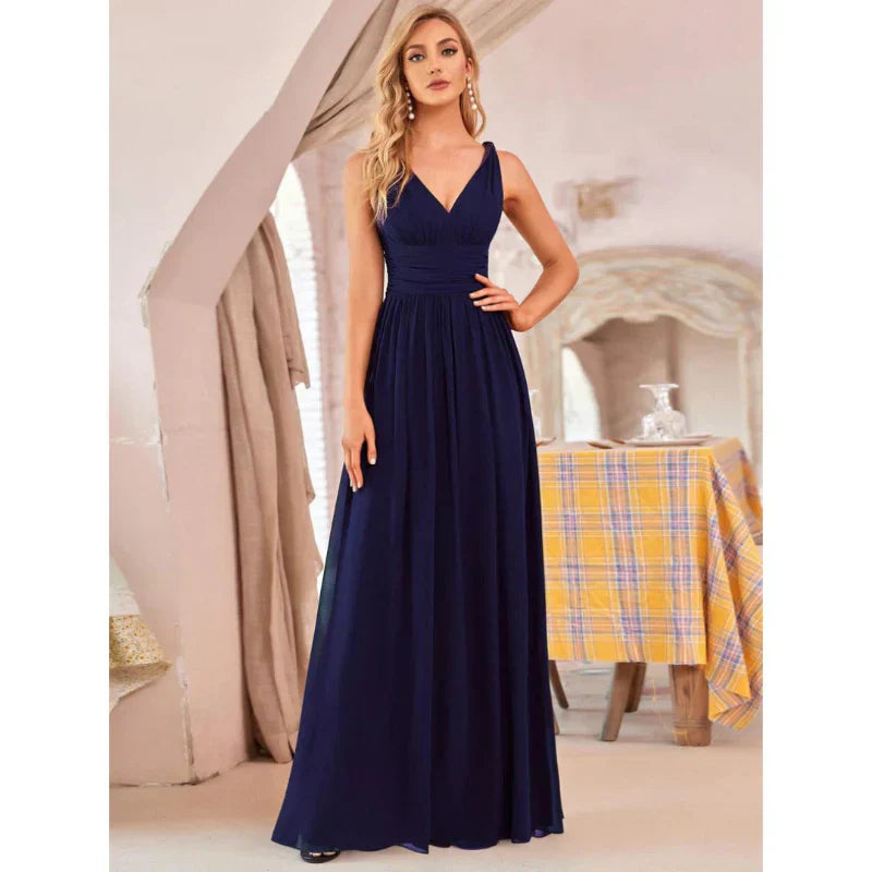 Amelia | Women's Sleeveless V Neck Chiffon Maxi Dress