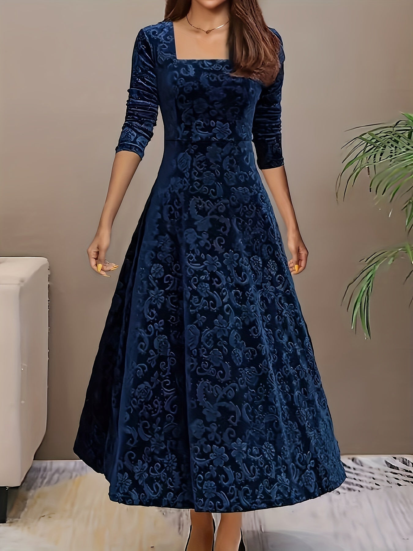 Isabella | Women's Embroidered Velvet Maxi Dress