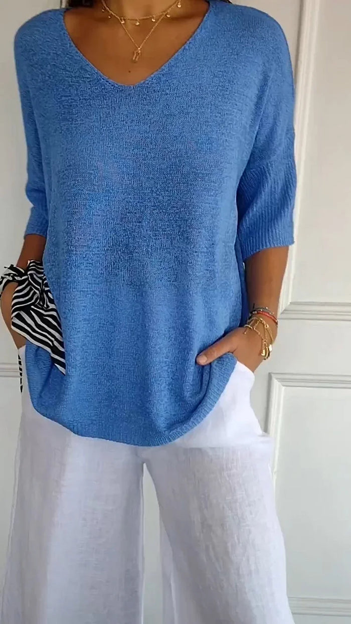 Chloe | Women's Knitted V-Neck 3/4 Sleeve Top