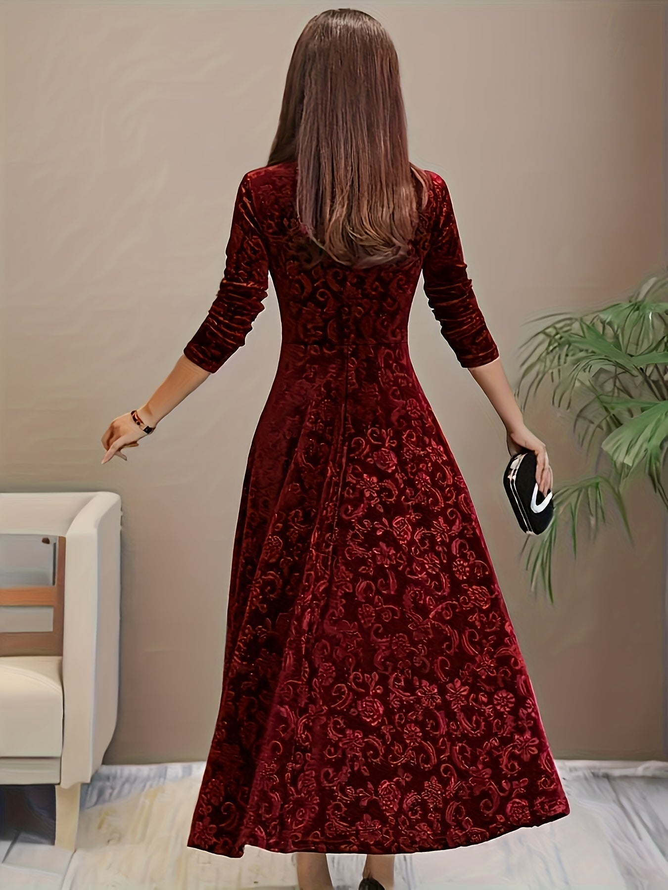 Isabella | Women's Embroidered Velvet Maxi Dress