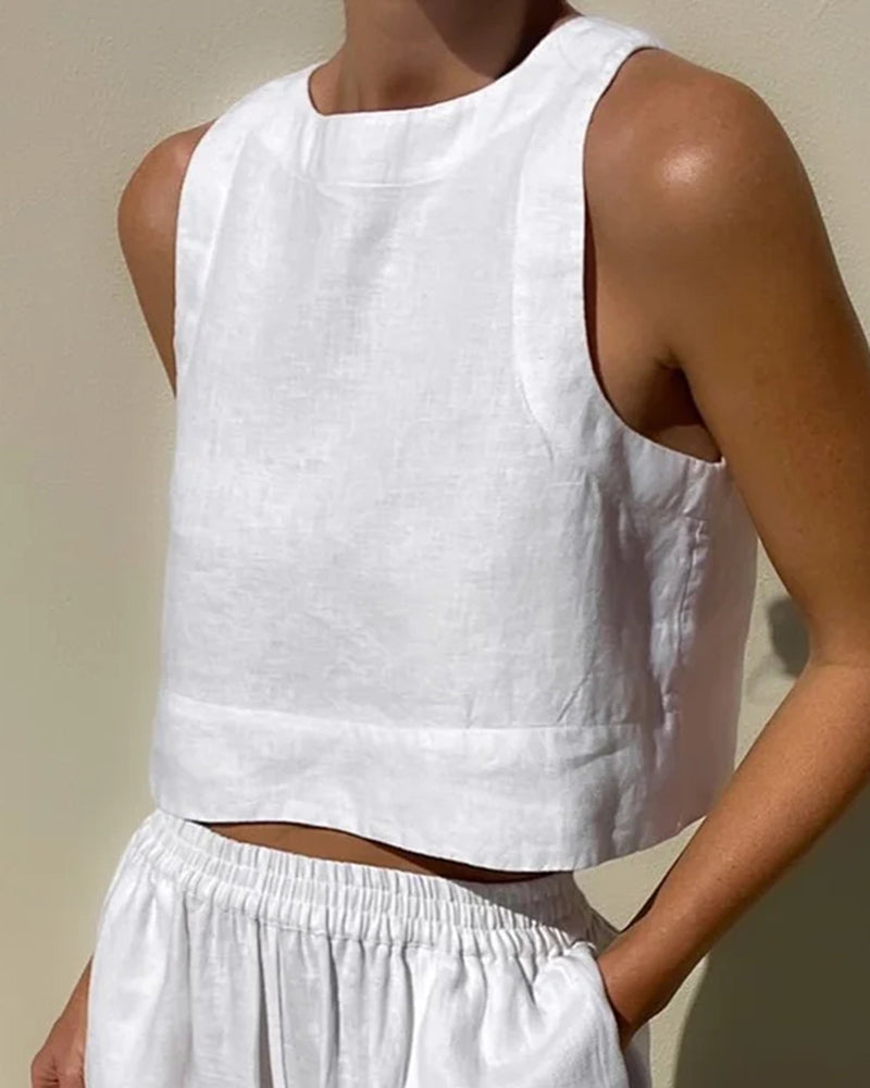 Sienna | Women's Linen Crop Top Wide Pant Set