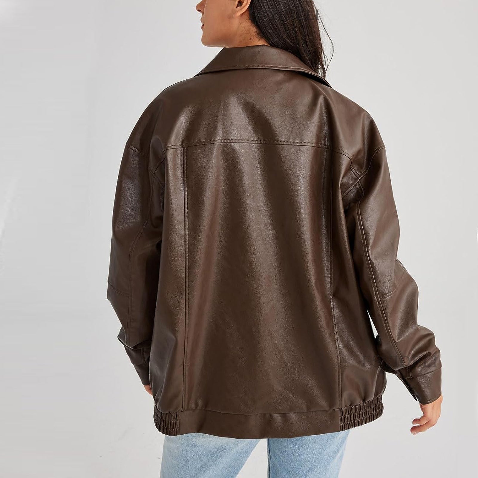 Riley | Women's Oversized Leather Zip Bomber Jacket