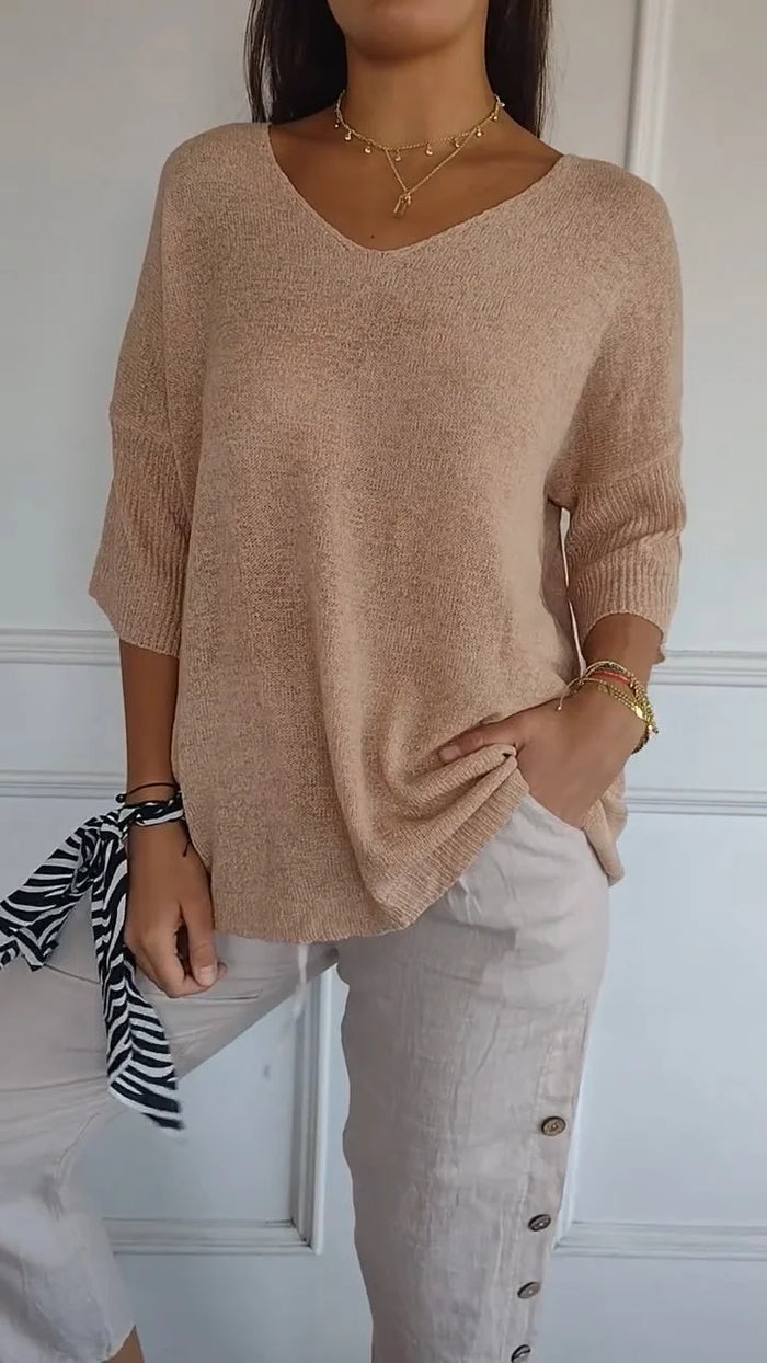 Chloe | Women's Knitted V-Neck 3/4 Sleeve Top