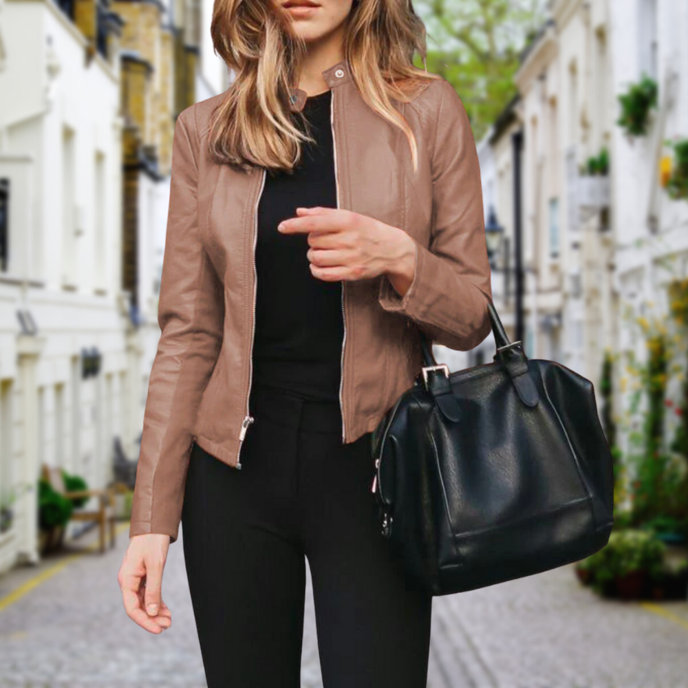 Rhea | Women's Sleek Zip Front Moto Jacket