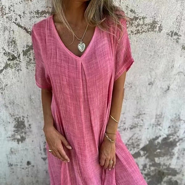Autumn | Women's V-Neck Short Sleeve Midi Dress