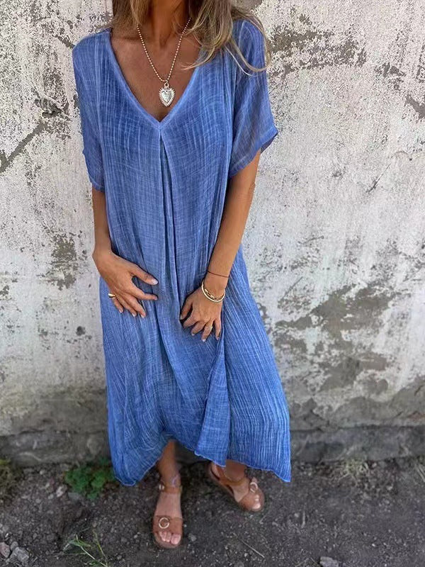 Autumn | Women's V-Neck Short Sleeve Midi Dress