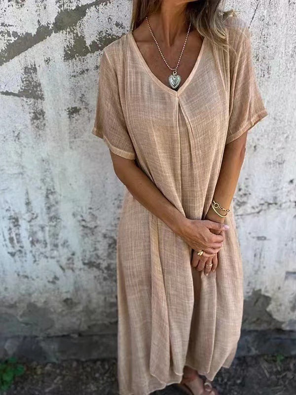 Autumn | Women's V-Neck Short Sleeve Midi Dress