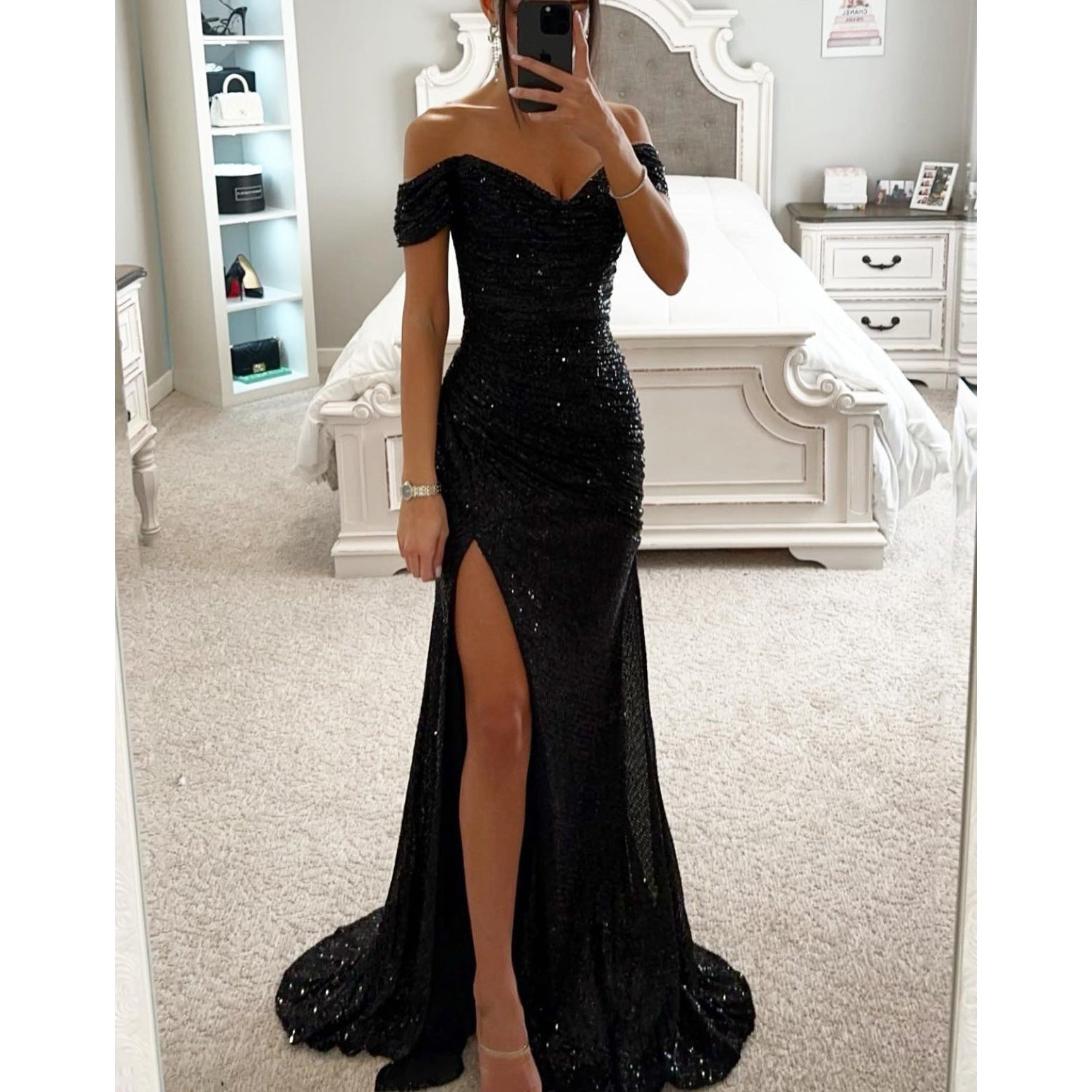 Gabriella | Women's Off-Shoulder High Slit Maxi Dress