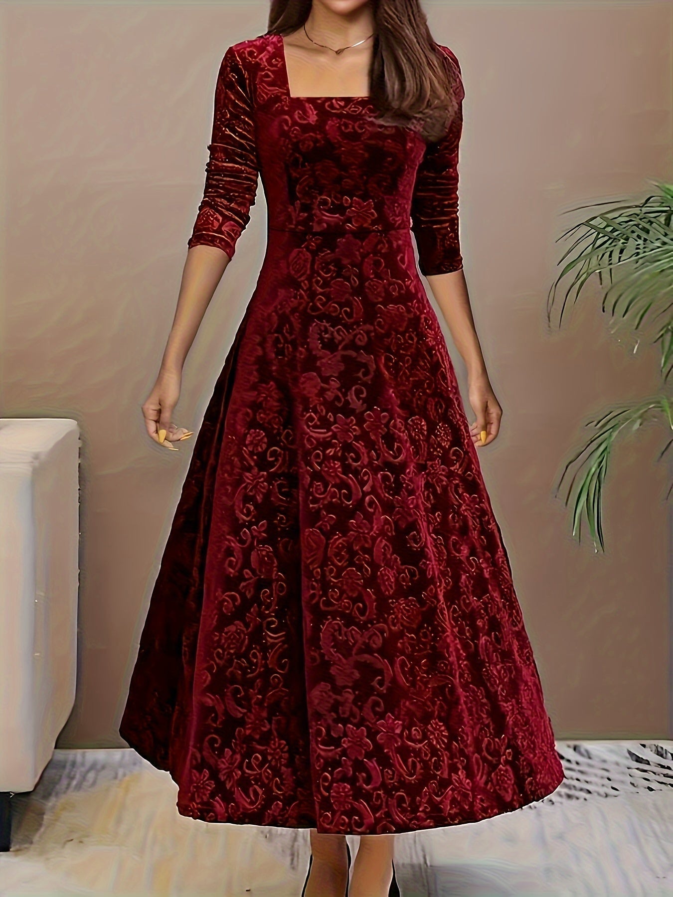 Isabella | Women's Embroidered Velvet Maxi Dress
