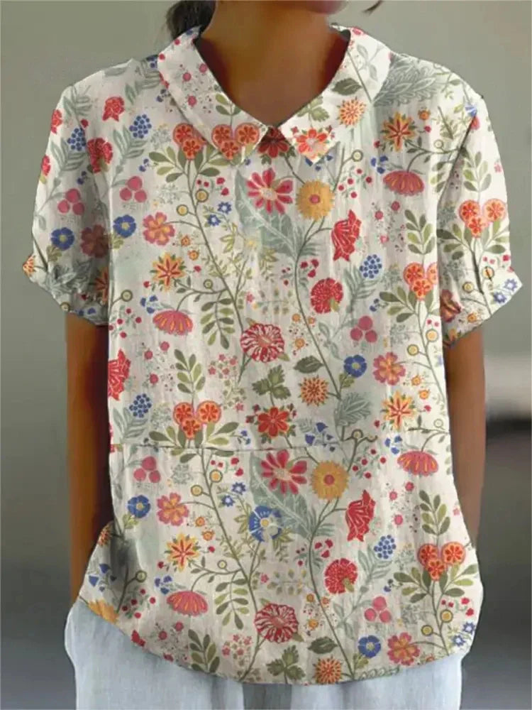 Lydia | Women's Vintage Floral Linen Blouse