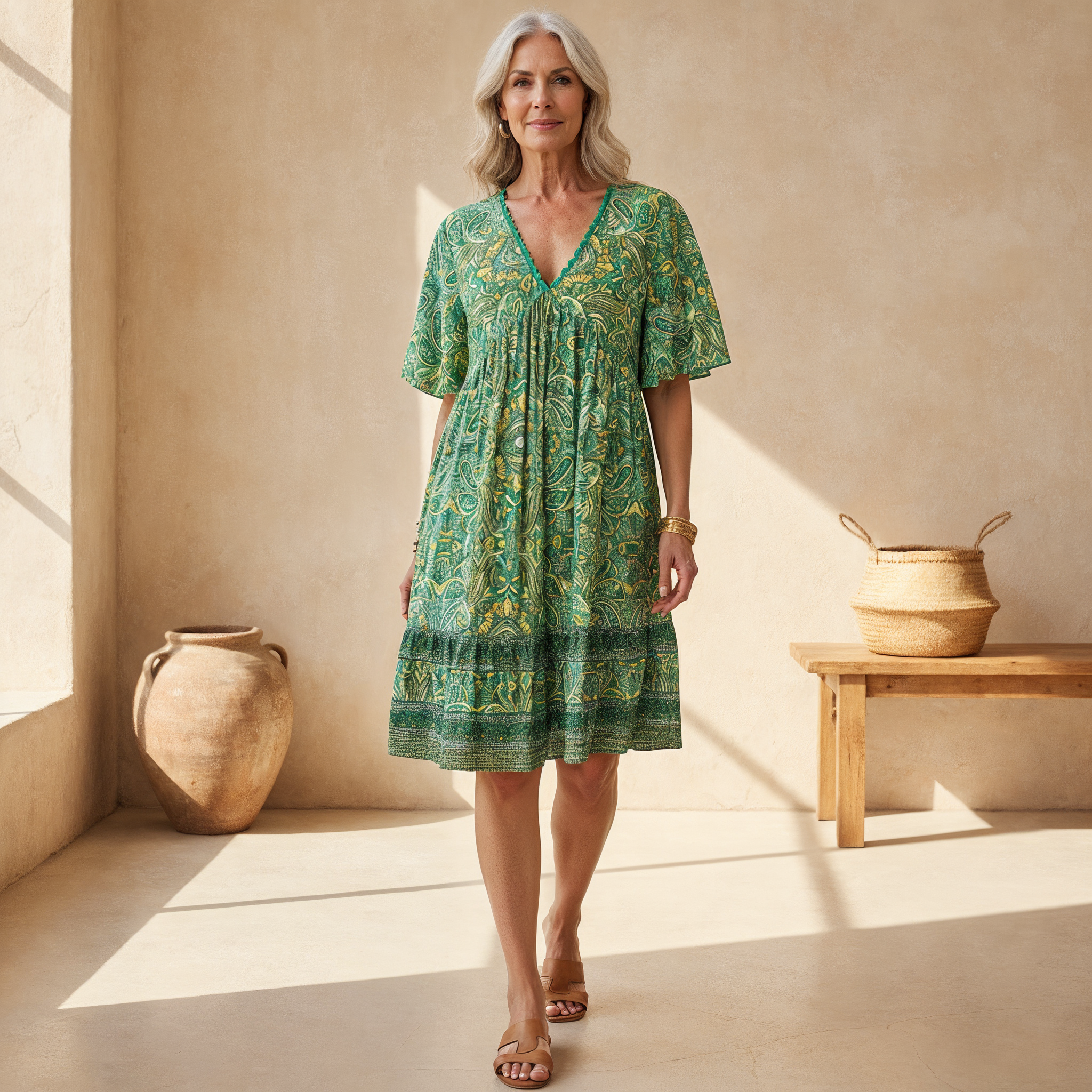 Luna | Women's Boho Floral Print V-Neck Dress