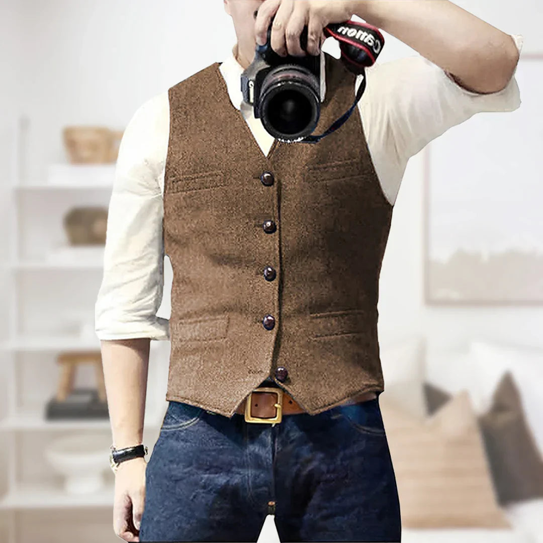 Oliver | Men's Tailored Herringbone Button Front Vest