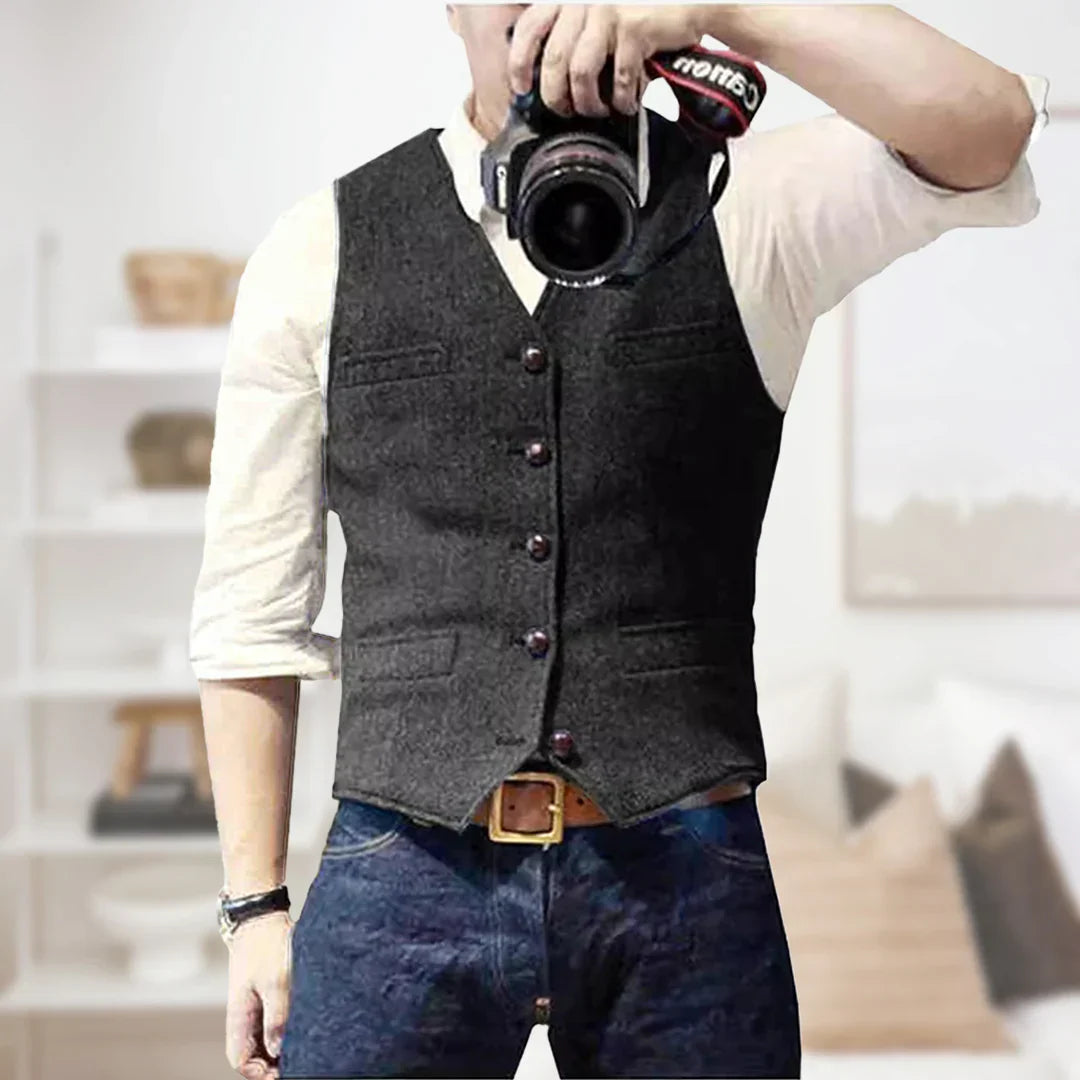 Oliver | Men's Tailored Herringbone Button Front Vest