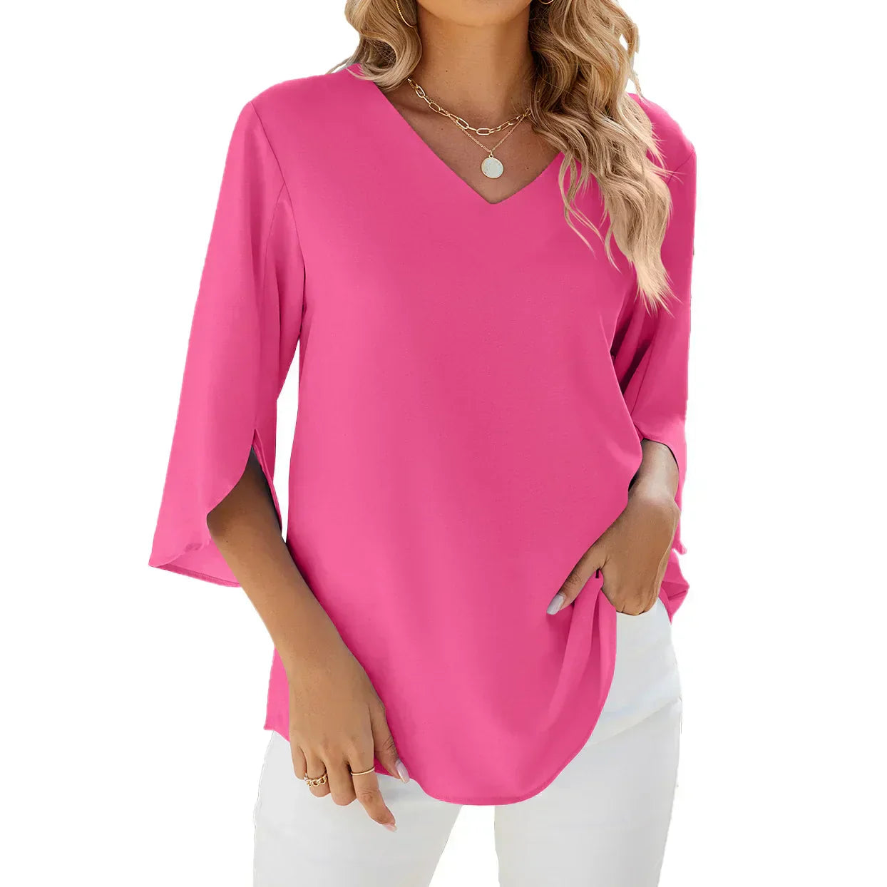 Ava | Women's V-Neck Split-Sleeve Blouse