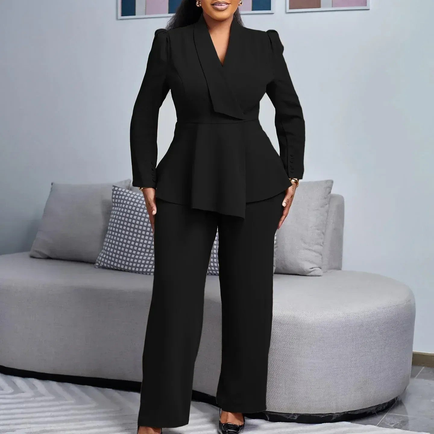 Natalie | Women's Peplum Blazer Wide Leg Pant Suit
