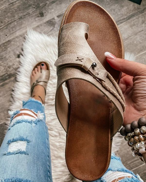 Aria | Women's Boho Braided Toe Ring Slide Sandals