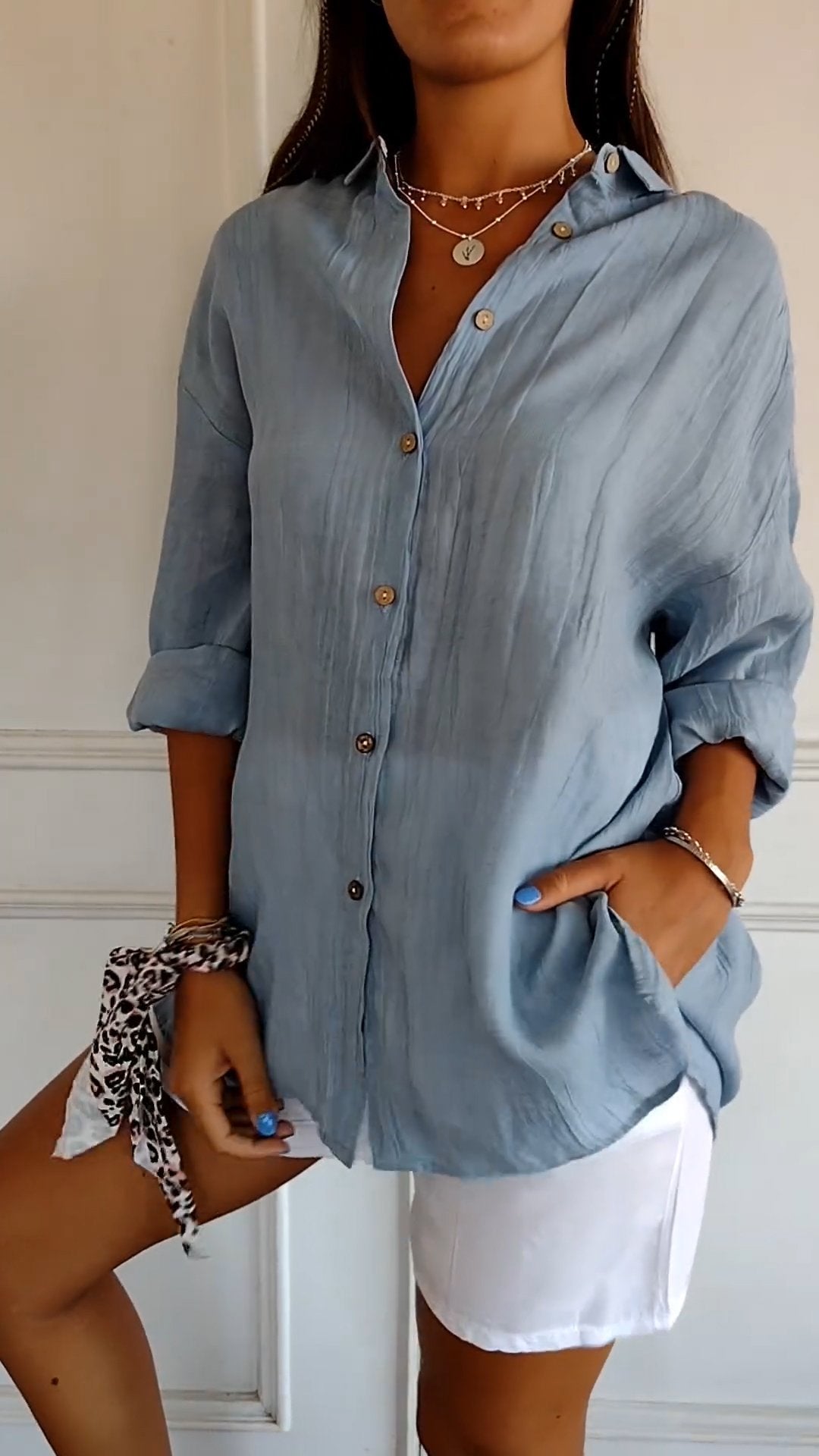 Livia | Women's Relaxed Button Front Long Sleeve Shirt