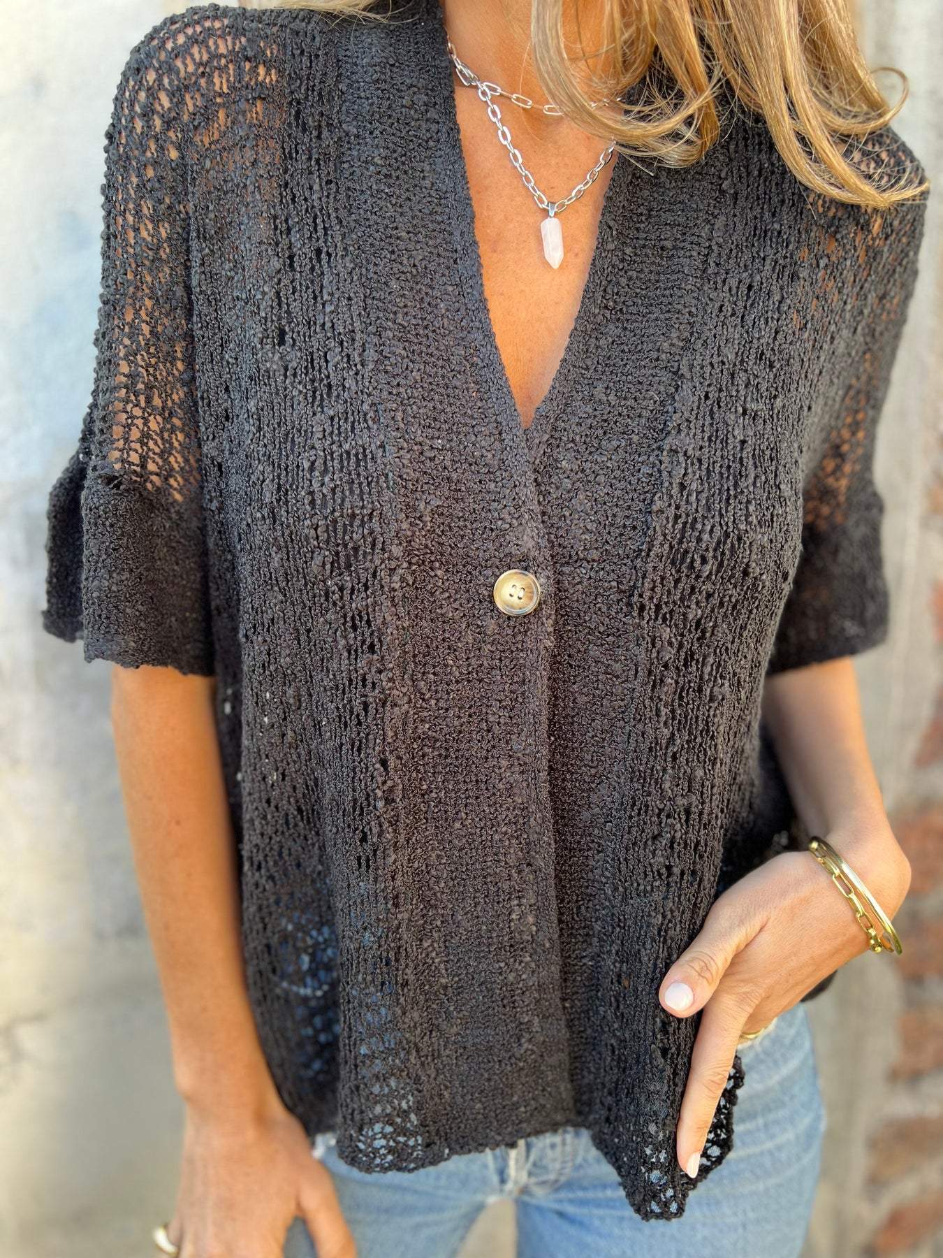 Willow | Women's Hollow Out Short Sleeve Knit Top