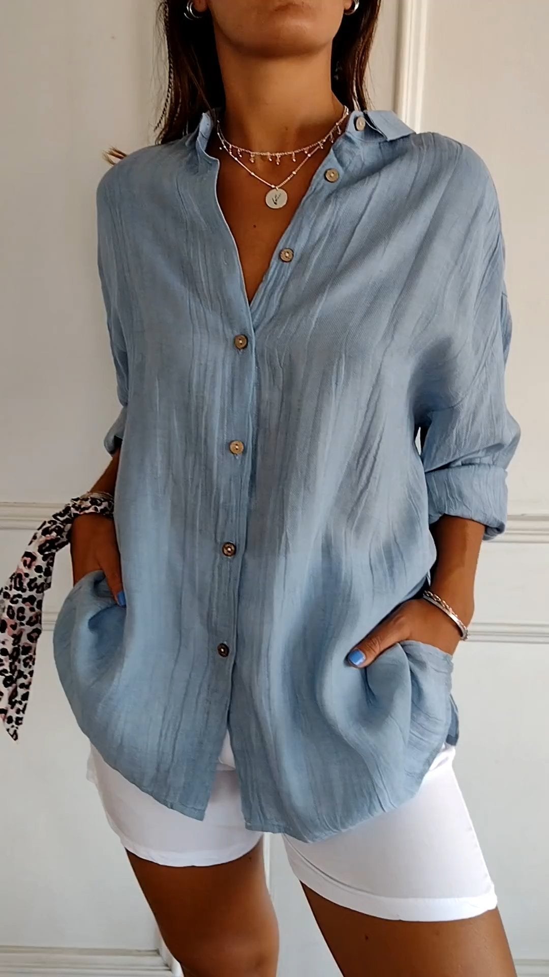 Livia | Women's Relaxed Button Front Long Sleeve Shirt