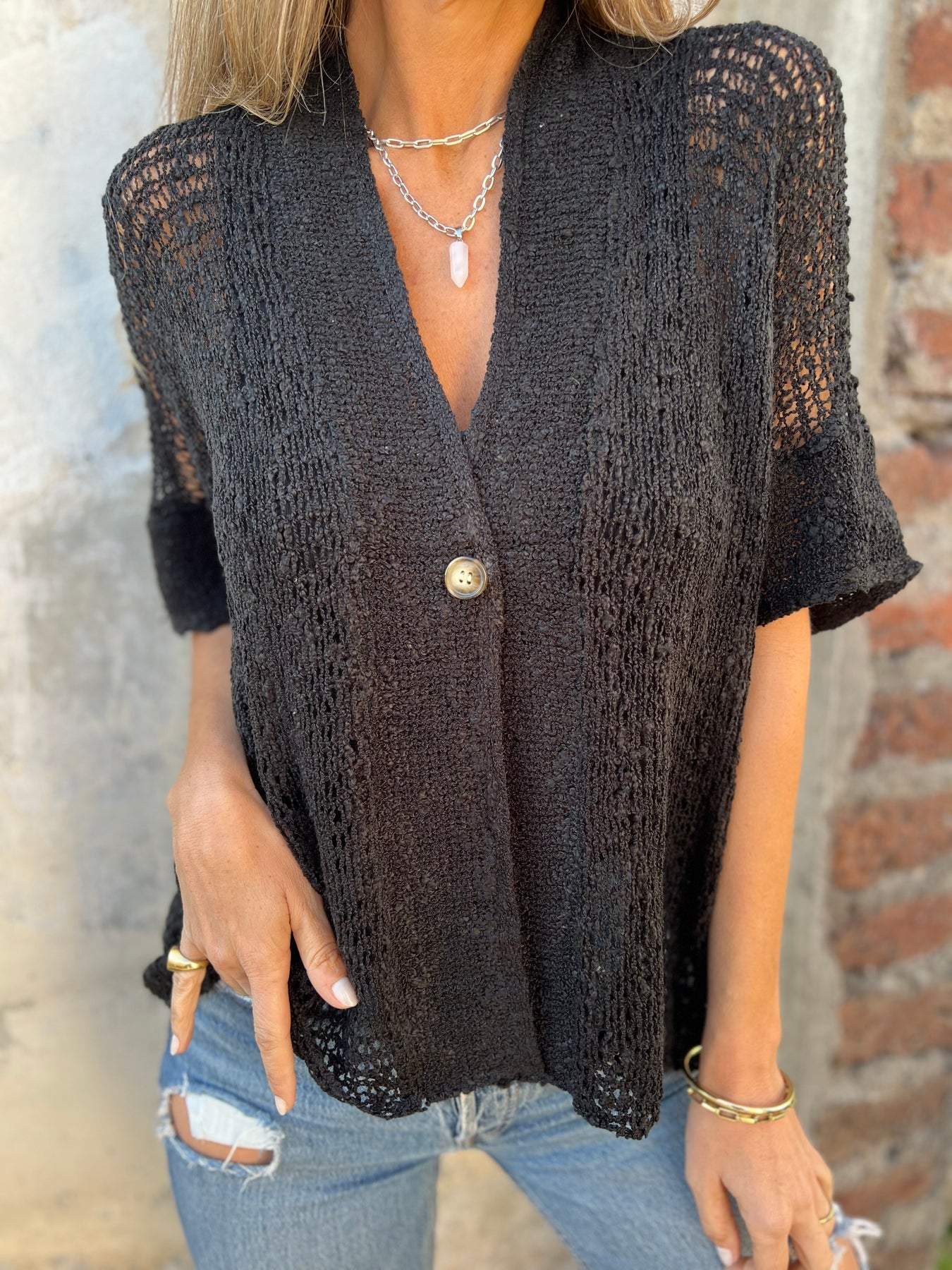 Willow | Women's Hollow Out Short Sleeve Knit Top