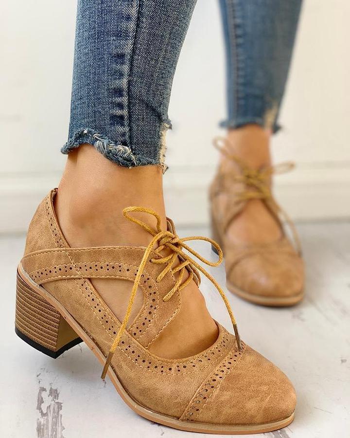 Audrey | Women's Vintage Lace-Up Block Heel Shoes