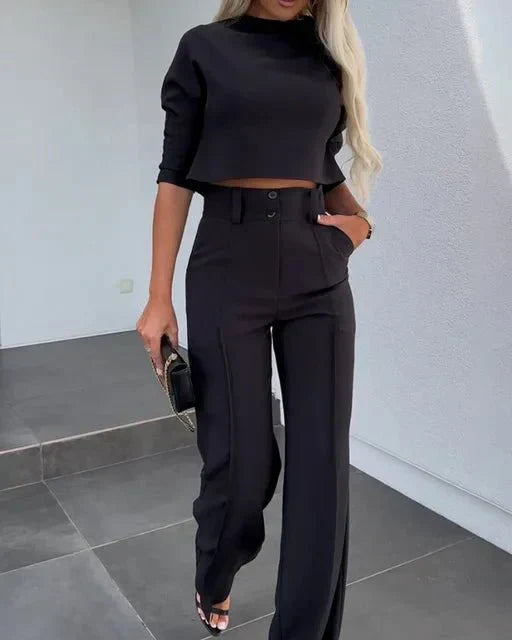 Valeria | Women's Cropped Top Wide Leg Pant Set