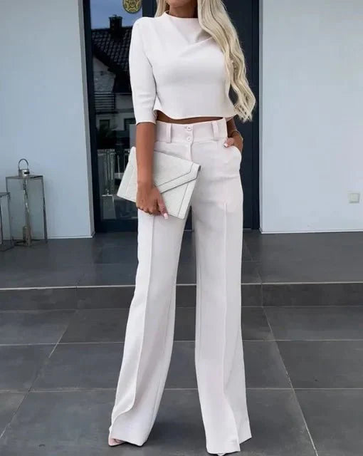 Valeria | Women's Cropped Top Wide Leg Pant Set