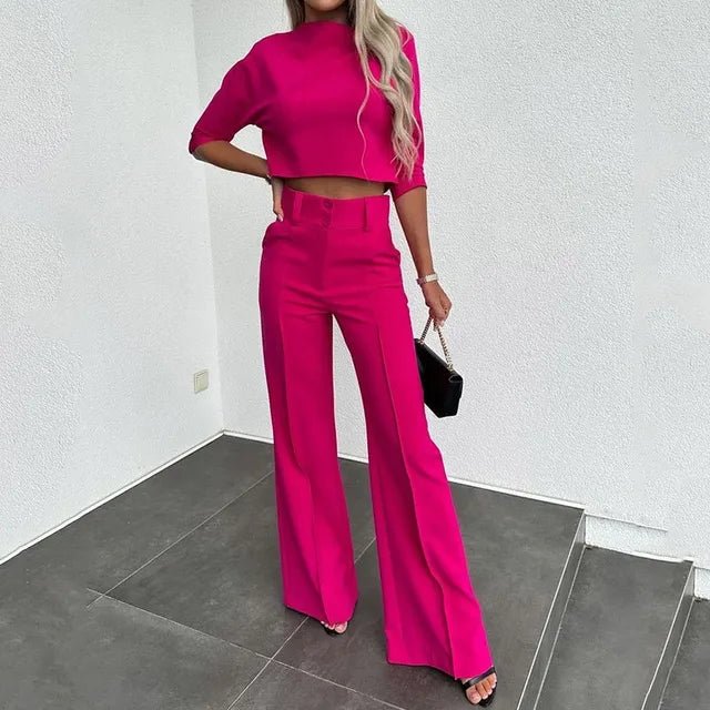 Valeria | Women's Cropped Top Wide Leg Pant Set