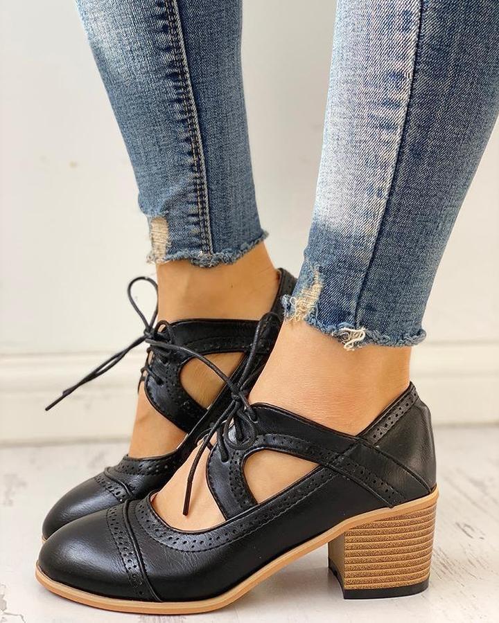 Audrey | Women's Vintage Lace-Up Block Heel Shoes