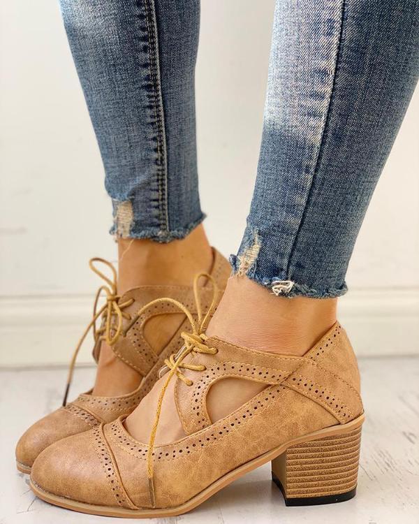 Audrey | Women's Vintage Lace-Up Block Heel Shoes