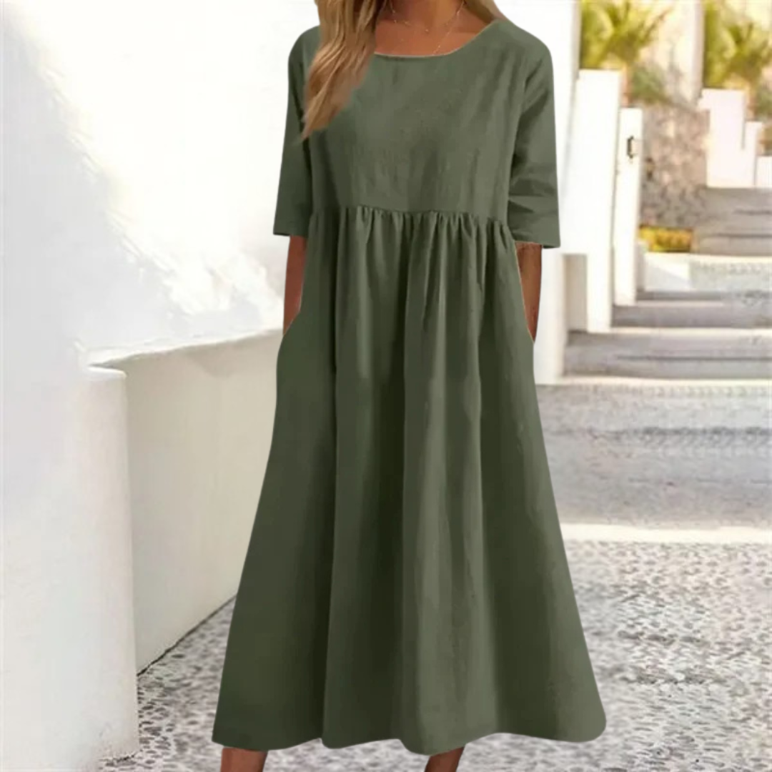 Aria | Women's Round Neck A-Line Midi Dress