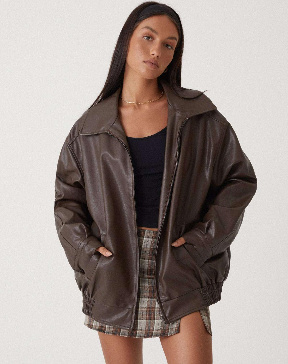 Lila | Women's Faux Leather Bomber Jacket