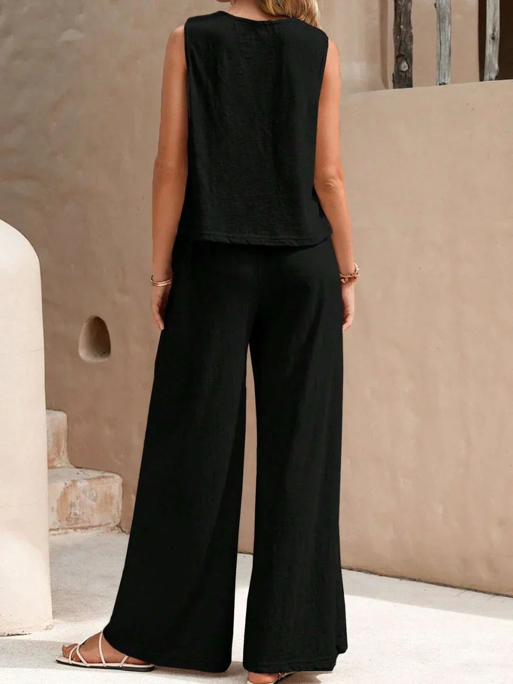 Clara | Women's Sleeveless Top And Wide-Leg Pant Set