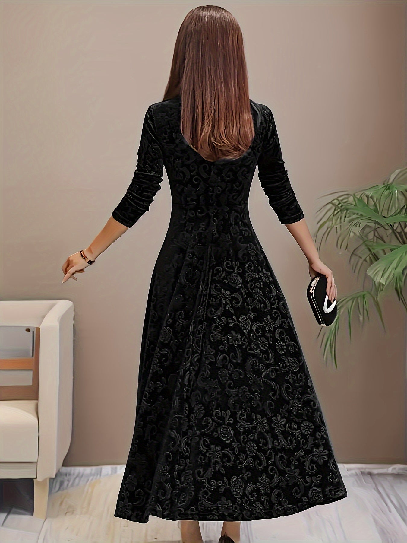 Isabella | Women's Embroidered Velvet Maxi Dress