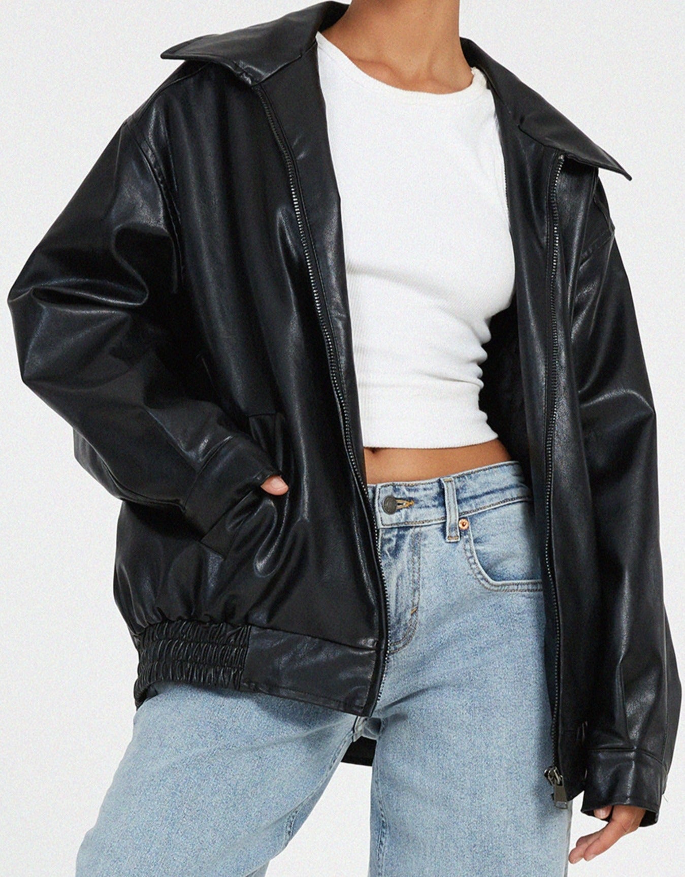 Lila | Women's Faux Leather Bomber Jacket