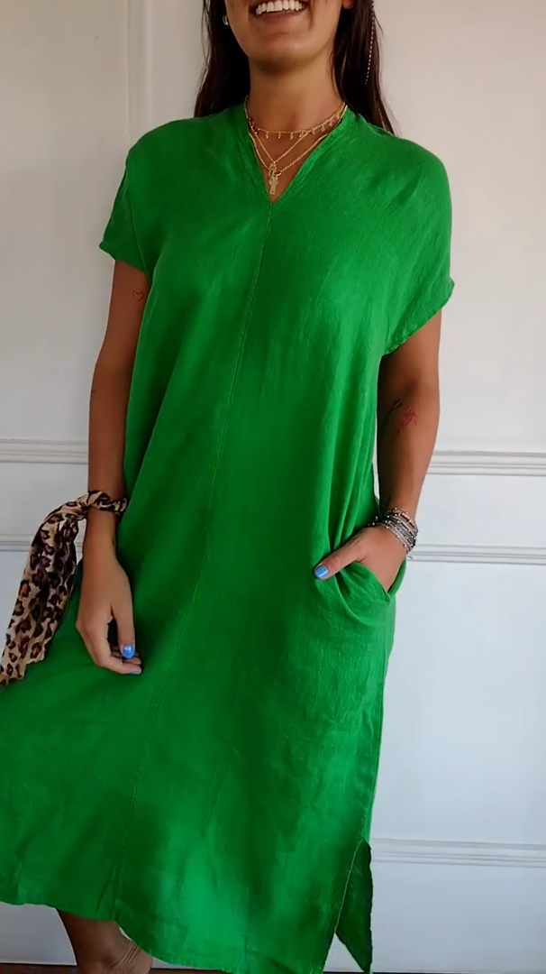 Lena | Women's Cap Sleeve V-Neck Shift Mini Dress