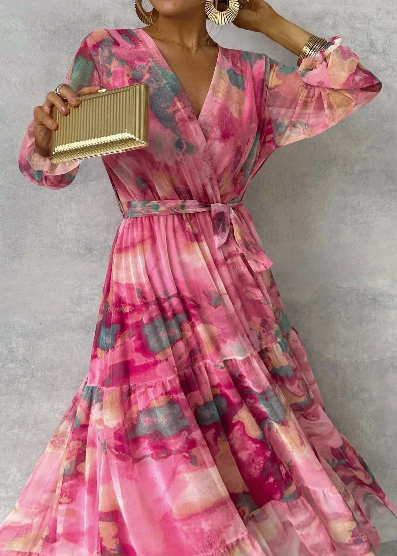 Isla | Women's Floral V-Neck Long Sleeve Maxi Dress