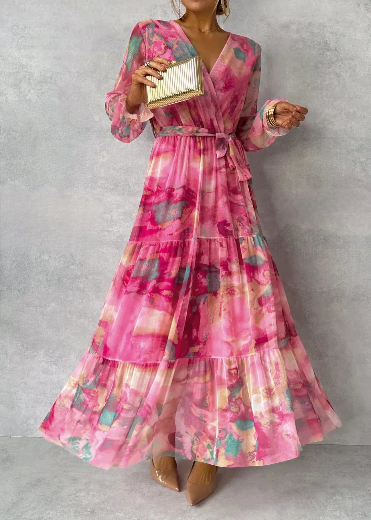 Isla | Women's Floral V-Neck Long Sleeve Maxi Dress