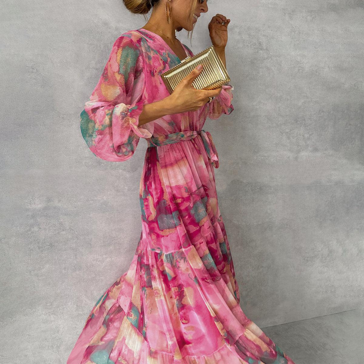 Isla | Women's Floral V-Neck Long Sleeve Maxi Dress