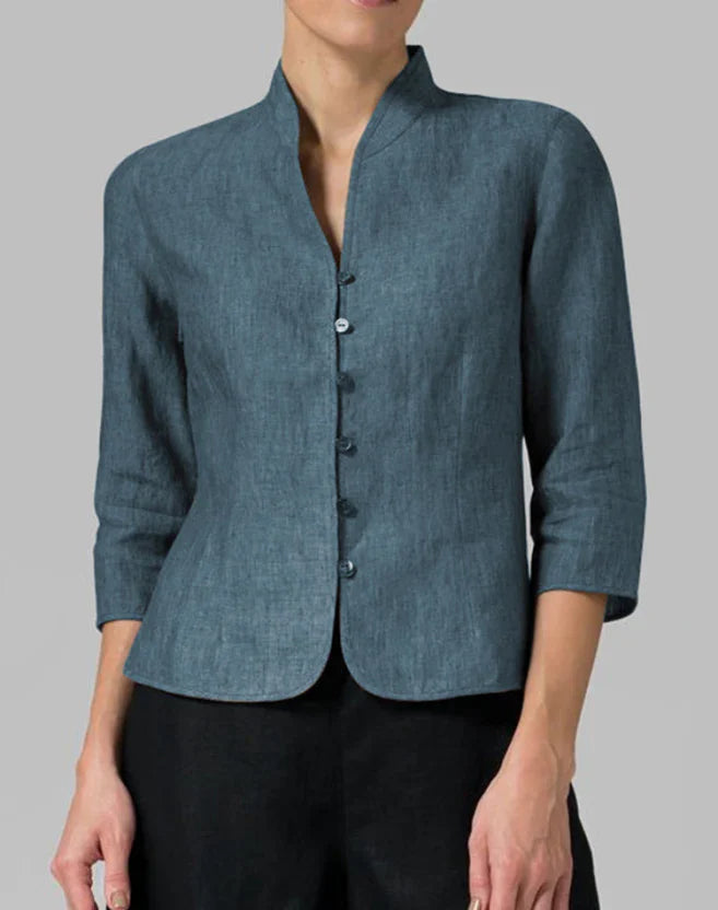 Iris | Women's Mandarin Collar Linen Blouse