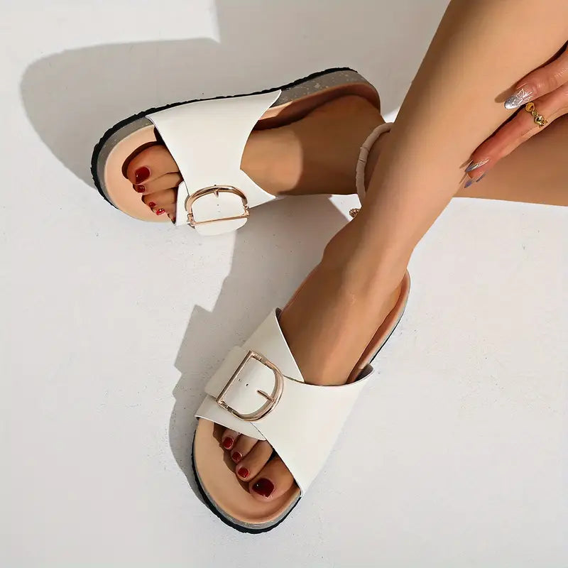 Nora | Women's Buckle Strap Open Toe Slide Sandals