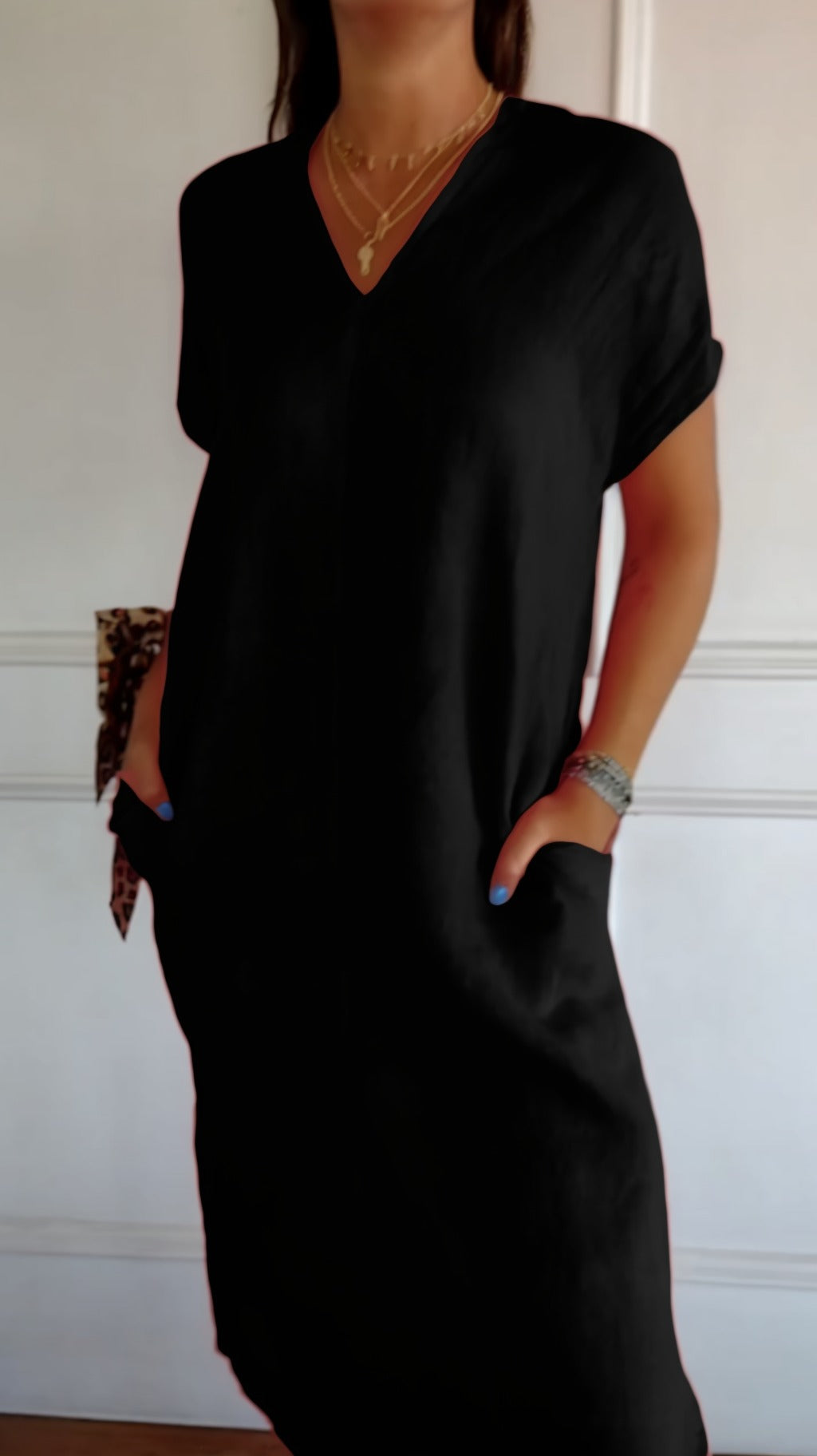 Lena | Women's Cap Sleeve V-Neck Shift Mini Dress