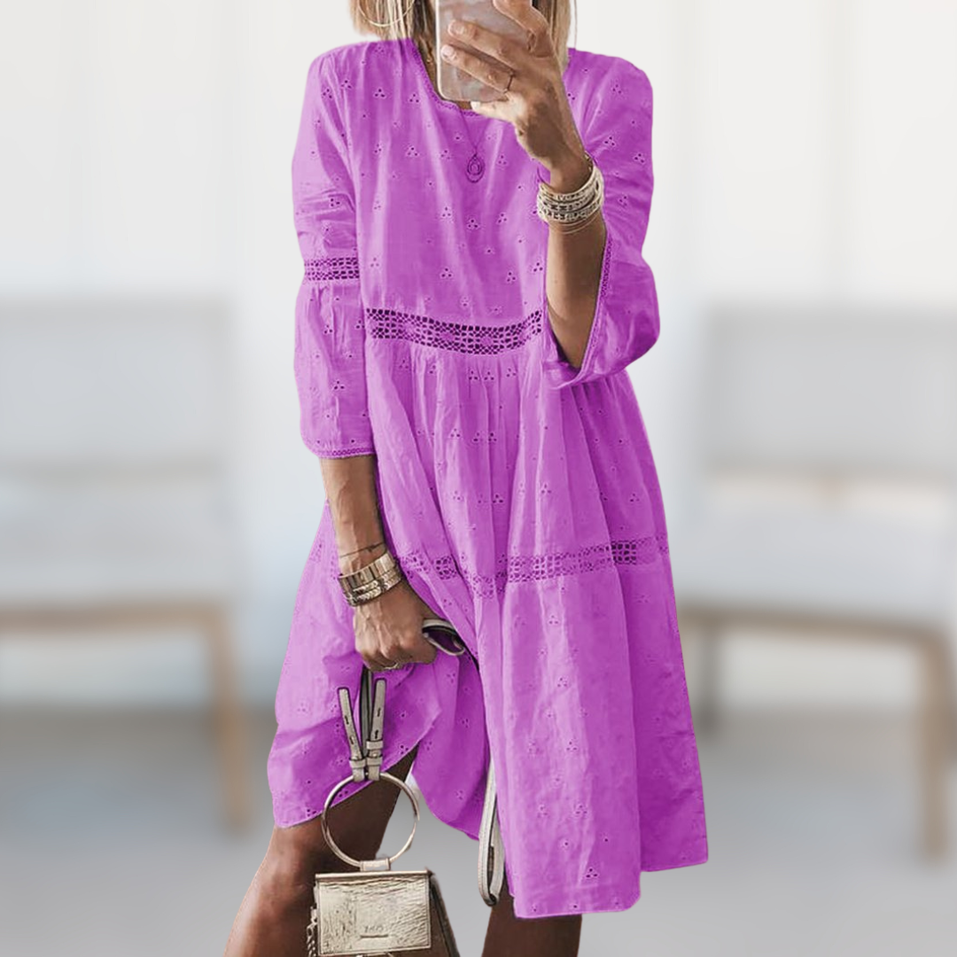 Lily | Women's Round Neck 3/4 Sleeve Mini Dress