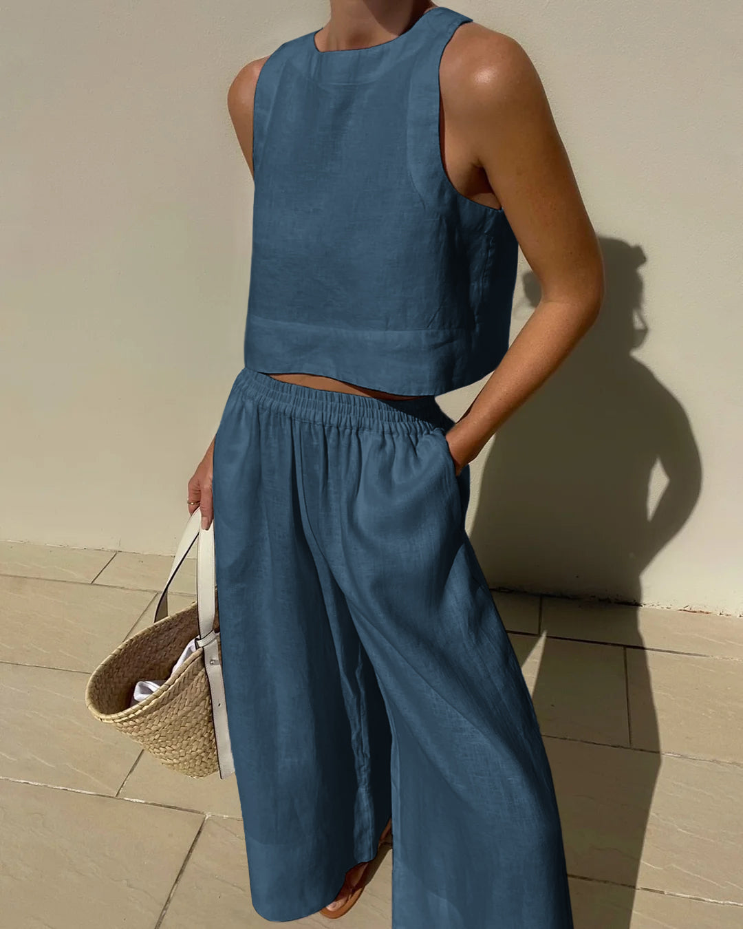 Sienna | Women's Linen Crop Top Wide Pant Set