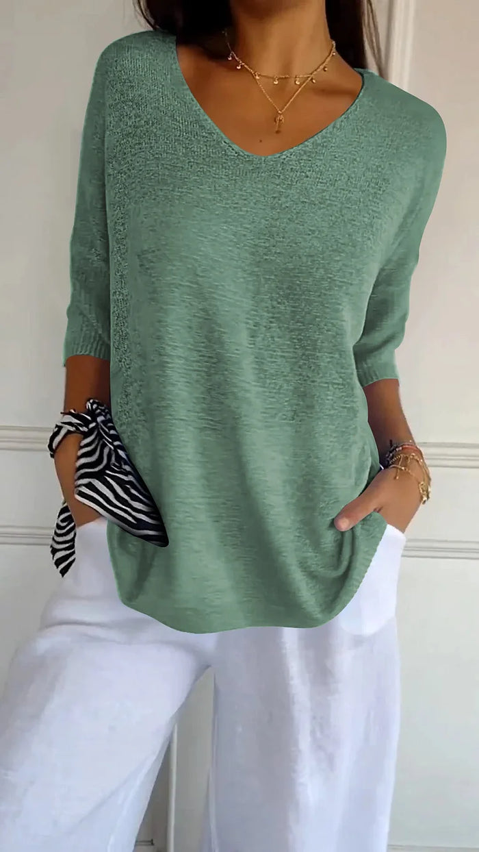 Chloe | Women's Knitted V-Neck 3/4 Sleeve Top