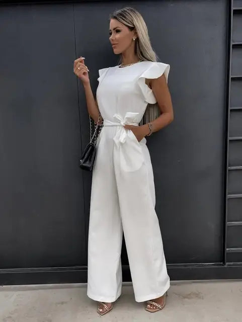 Clara | Women's Ruffled Sleeve Wide-Leg Jumpsuit