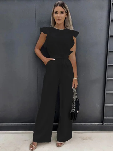 Clara | Women's Ruffled Sleeve Wide-Leg Jumpsuit