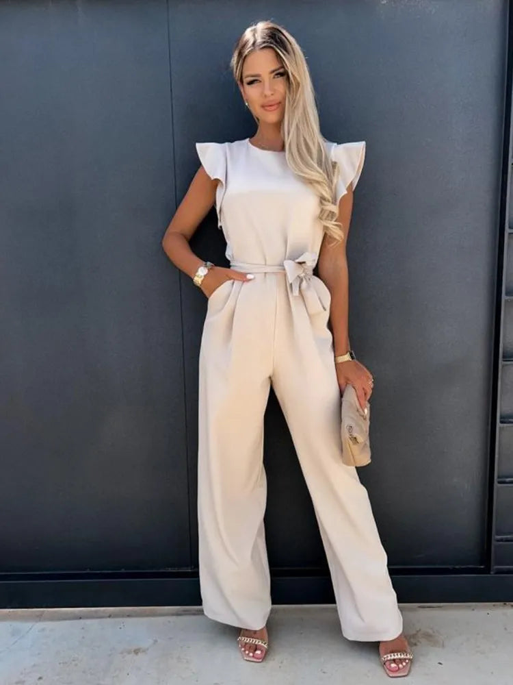 Clara | Women's Ruffled Sleeve Wide-Leg Jumpsuit